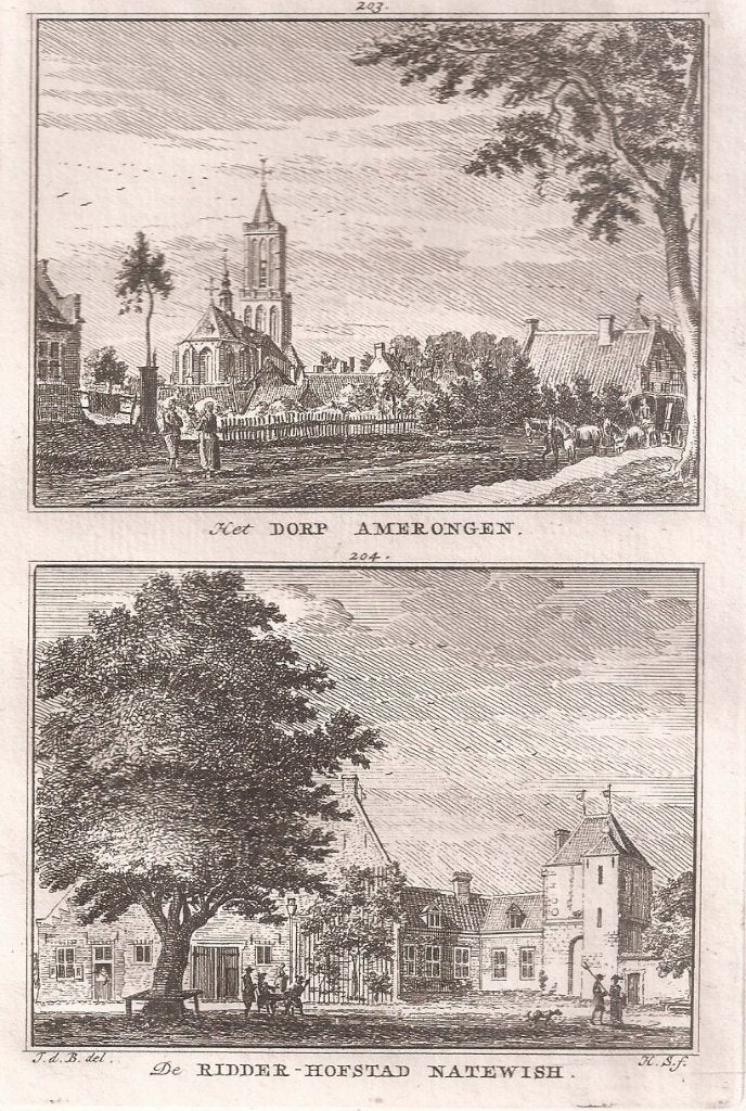 Het Dorp Amerongen en De Ridder-Hofstad Natewisch Fraai, Met tekst, Stadsgezicht, Ophalen of Verzenden, Gravure