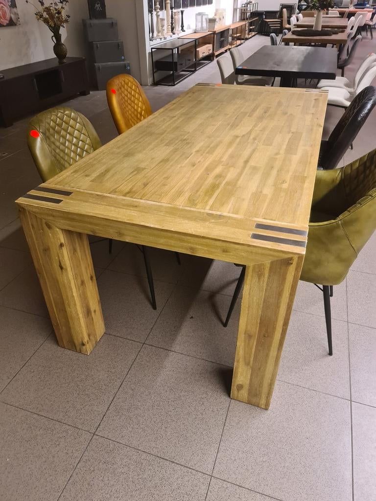 Nieuwe landelijke eettafel 220x100cm teakhout €225, Huis en Inrichting, Ophalen, Hout, ., Nieuw