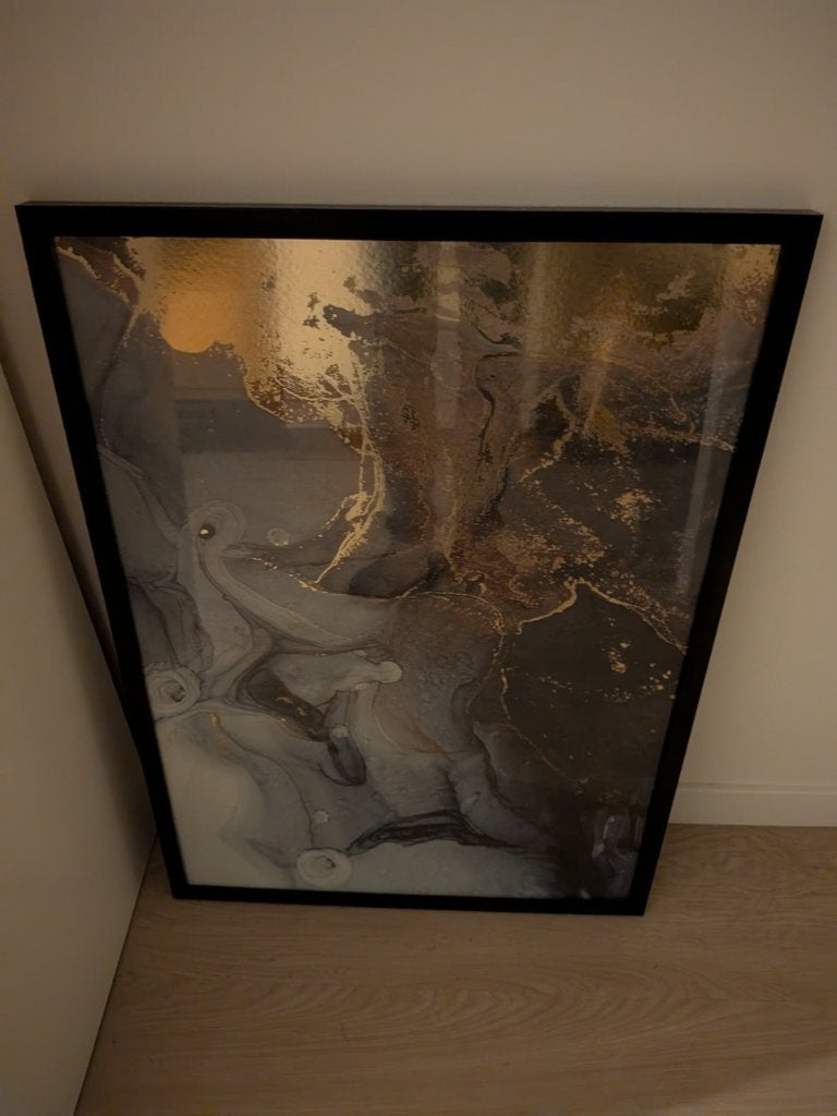 Abstract schilderij met zwarte lijst – 53  73 cm, Ophalen