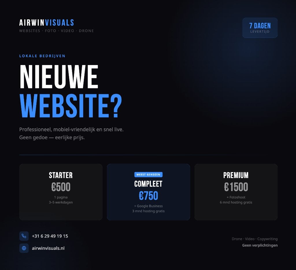Nieuwe website? Binnen 7 dagen live — vanaf €500, Webdesign