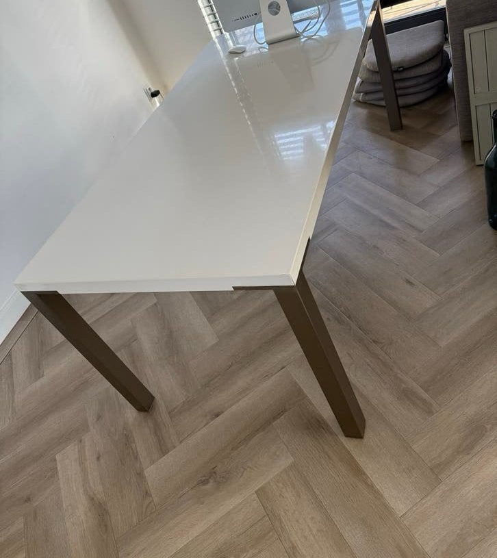 GRATIS Witte eettafel met metalen poten - 180cm blad, Ophalen, Gebruikt, 50 tot 100 cm, Vier personen