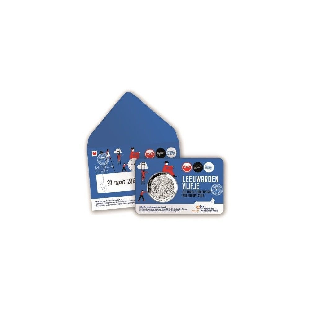 5 euro 2018 - 1e dag uitgifte Het Leeuwardenvijfje (UNC), Ophalen of Verzenden, Overige landen, 5 euro, Setje