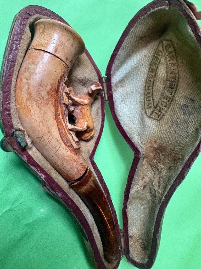 Antiek Meerschaum Pijp met Paard Handgesneden -1840–1850, Ophalen of Verzenden