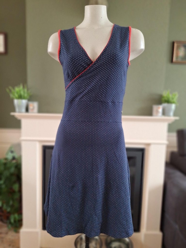 Mademoiselle Yeye blauwe polkadot retro jurk S 36, Zo goed als nieuw, Knielengte, Maat 36 (S), Mademoiselle Yeye