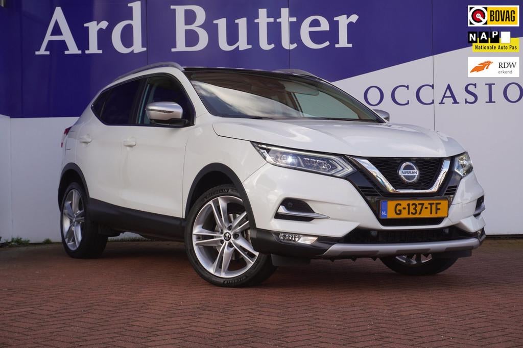 Nissan Qashqai 1.3 DIG-T N-Motion+Led+Pano-dak+navigatie+cam, Voorwielaandrijving, Gebruikt, 4 cilinders, Wit