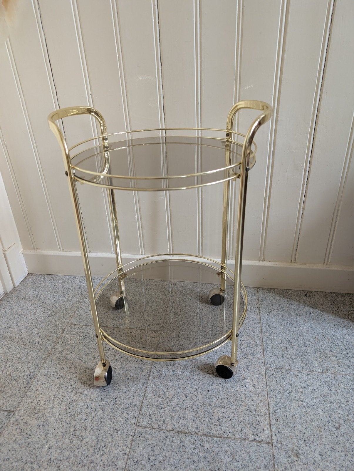 70s messing trolley in Hollywood Regency-stijl goud rookglas, Ophalen of Verzenden, Huis en Inrichting