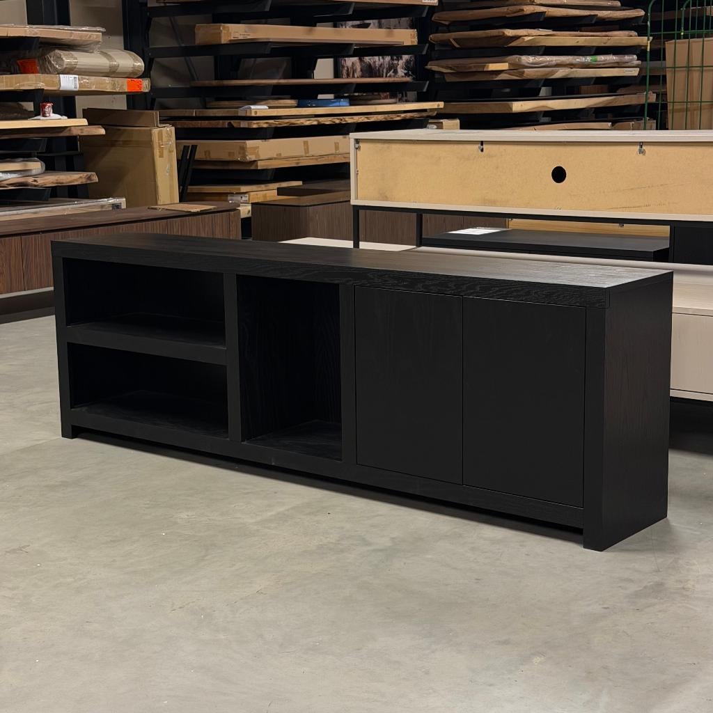 Half hoog tv dressoir side table eiken zwart hotel chique, 150 tot 200 cm, Eikenhout, Ophalen of Verzenden, Minder dan 100 cm