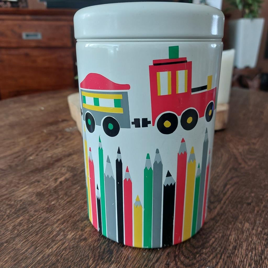 Brabantia potloden blik met trein en potloden design, Ophalen of Verzenden