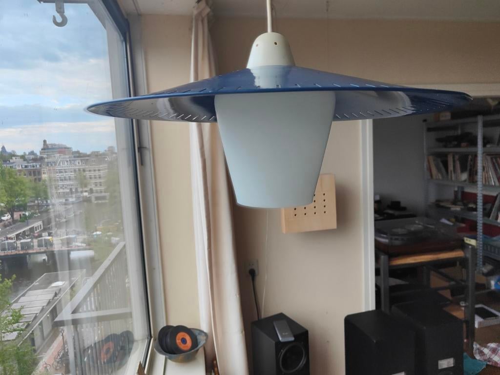 Vintage Louis Kalff hanglamp - Philips - Blauw, Huis en Inrichting, Lampen | Hanglampen, Gebruikt, Vintage, Mid-century modern, Industrieel