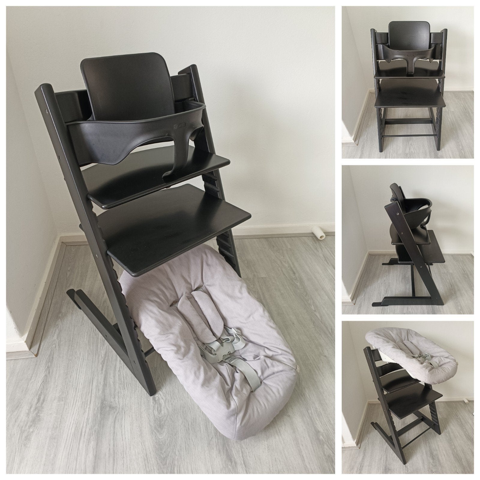 Stokke Tripp Trapp zwart met babyset en 2 standen newbornset, Kinderen en Baby's, Kinderstoelen, Meegroeistoel, Ophalen of Verzenden