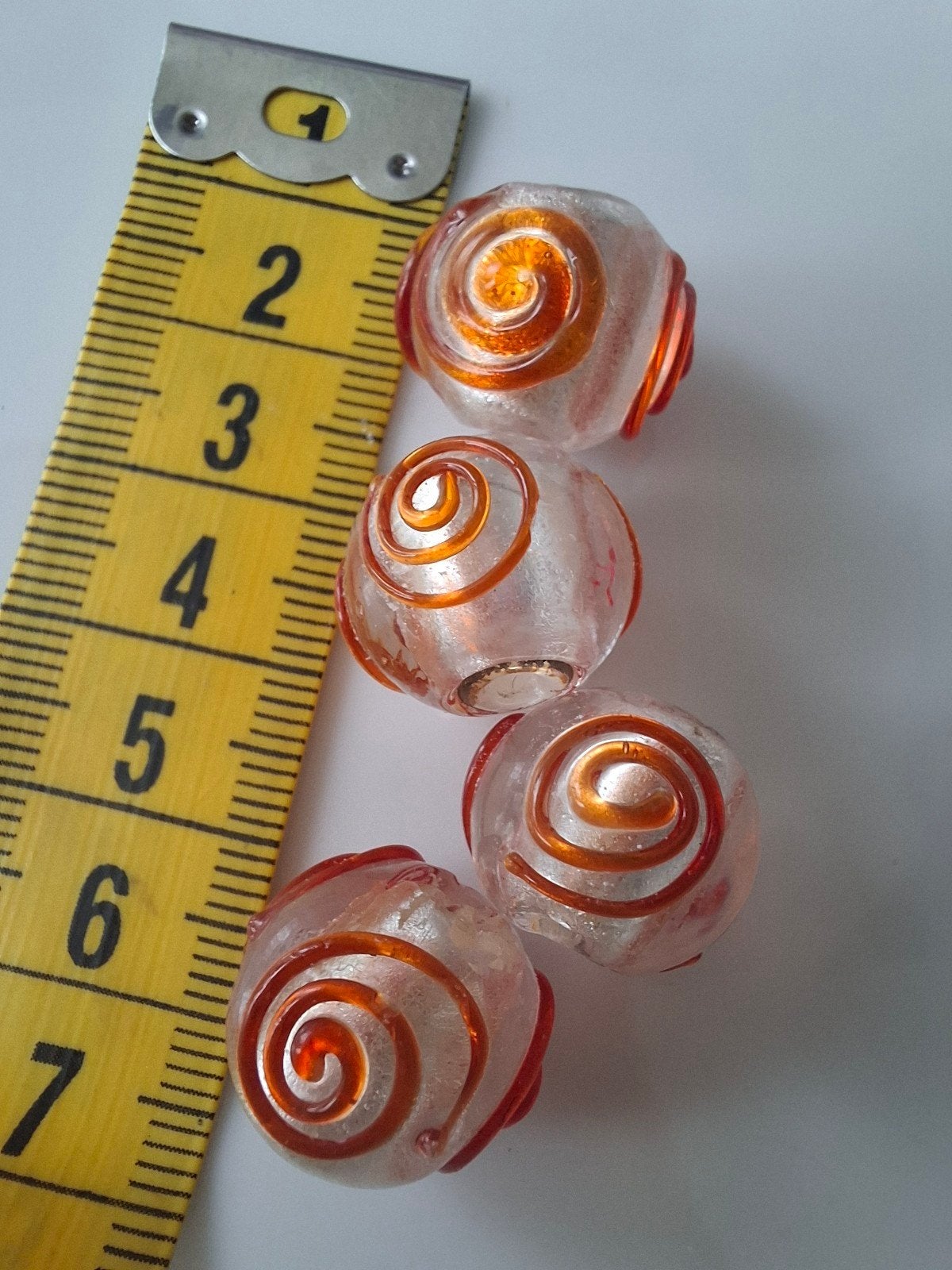 4 stuks lampwork glaskralen rood oranje kralen, Kraal, -, -, Nieuw