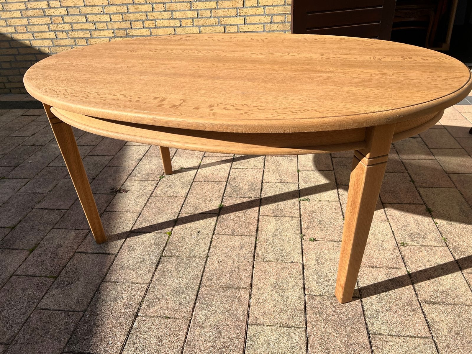 Robuuste geloogd eiken tafel - Rond, Gebruikt, 100 tot 150 cm, 200 cm of meer, Ophalen of Verzenden