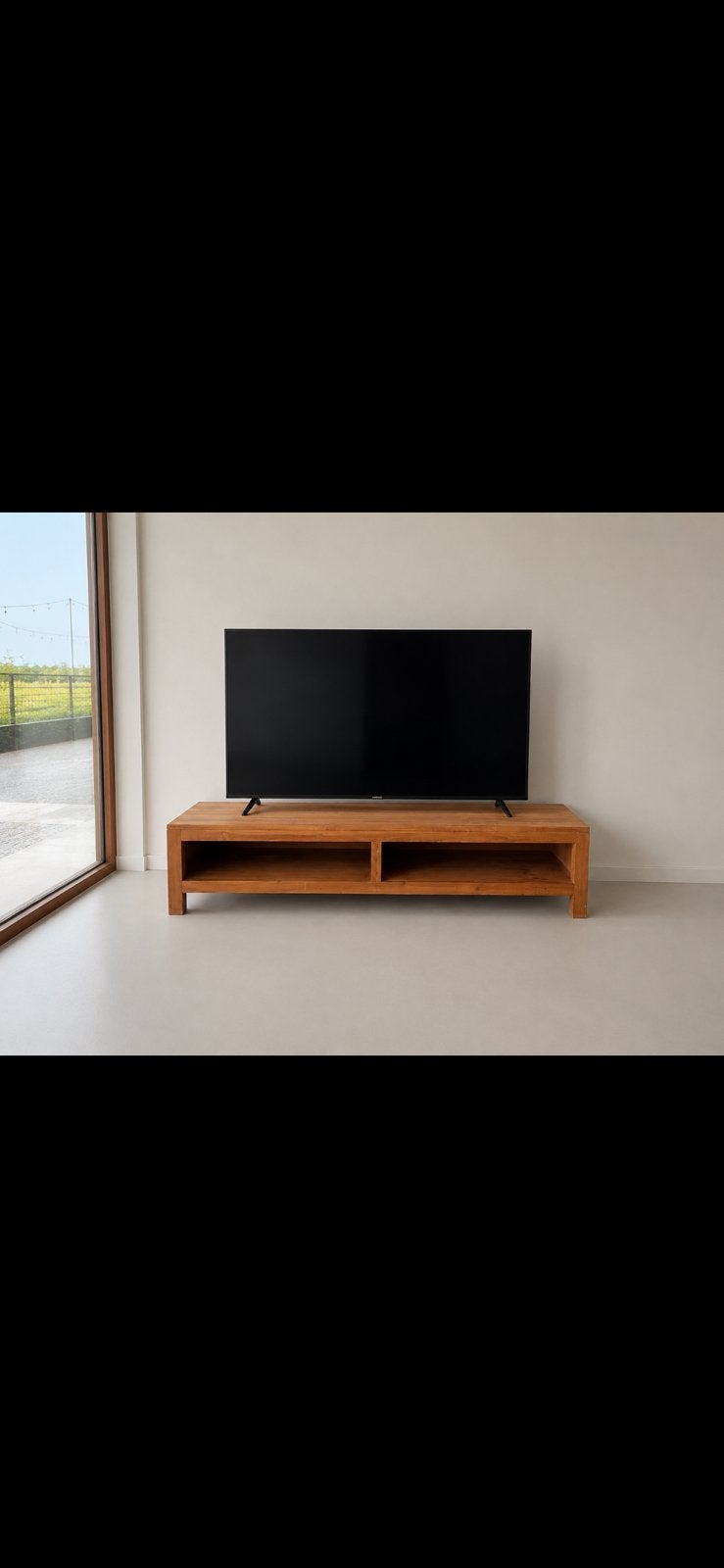 Teak houten tv meubel, Huis en Inrichting, Ophalen, 150 tot 200 cm, Zo goed als nieuw, Minder dan 100 cm