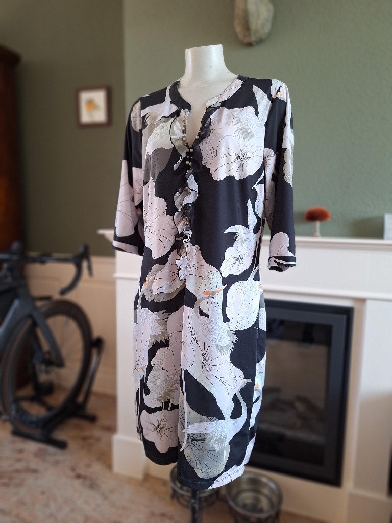 K-Design K Design kraanvogel print jurk L, Maat 38/40 (M), K-design, Verzenden, Zwart