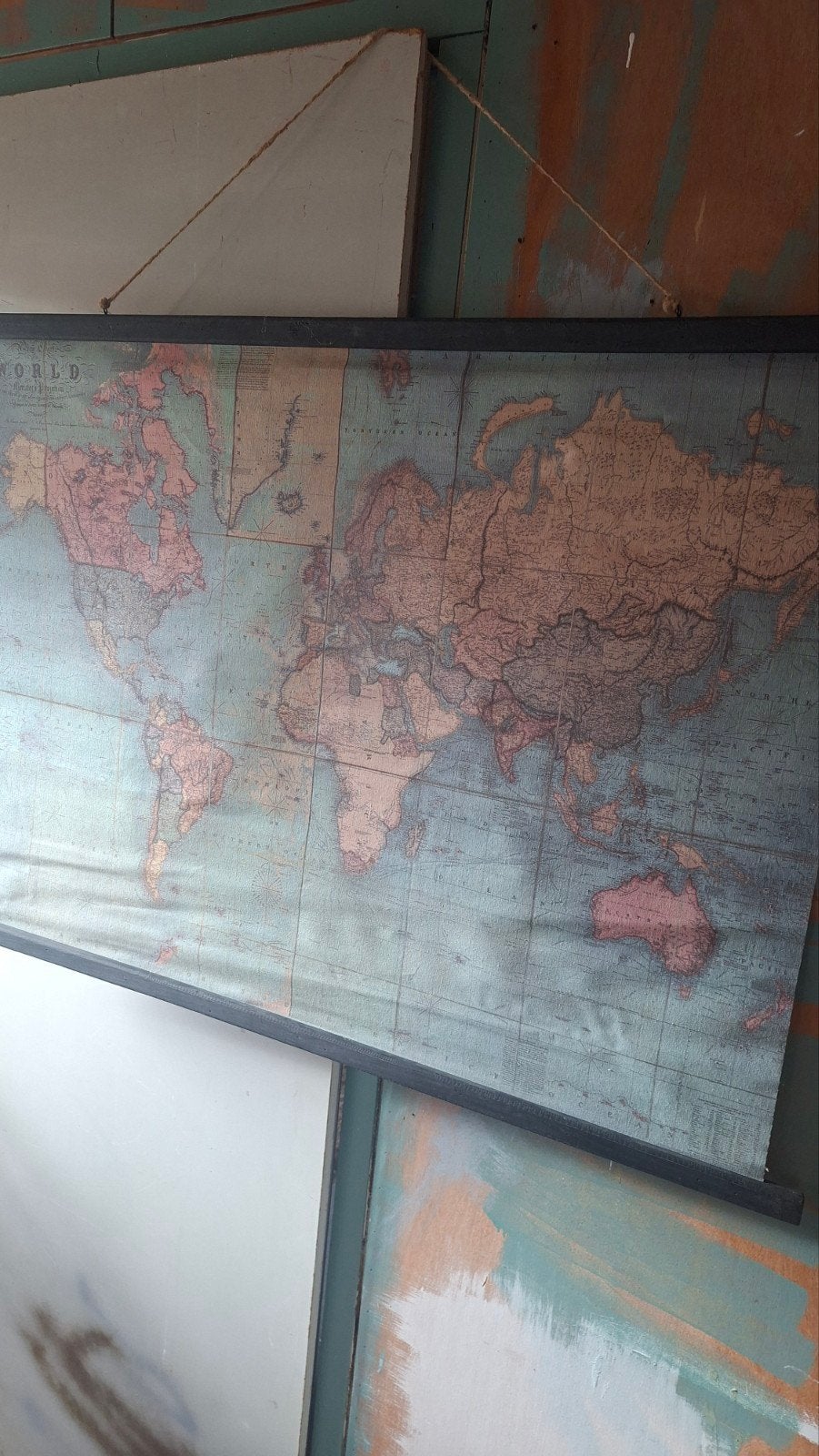Vintage Wereldkaart Wanddecoratie - Antieke Stijl, Onbekend, Ophalen of Verzenden, 1800 tot 2000, Wereld