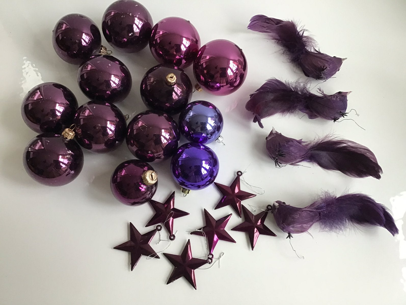 Kerstballen , sterren en vogels paars, Ophalen, Gebruikt