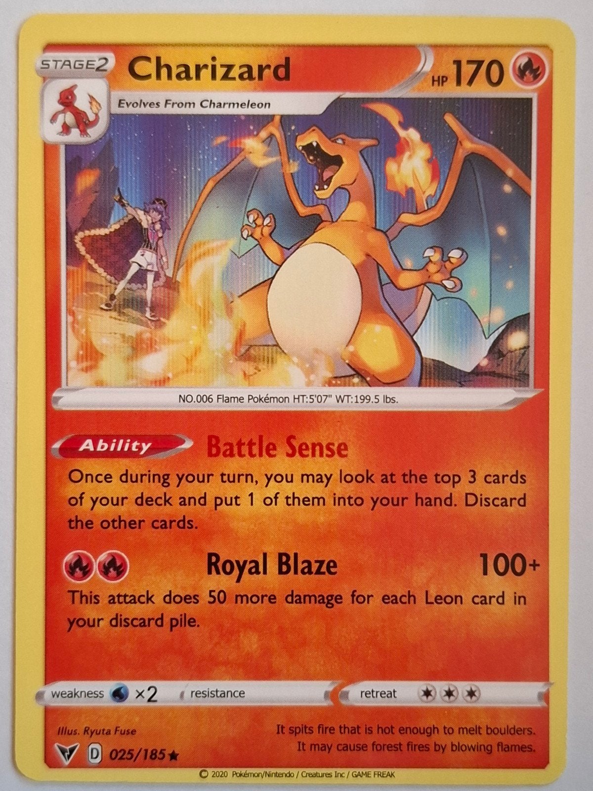 Charizard Pokémon Kaart D 025/185 - Battle Sense, Hobby en Vrije tijd, Verzamelkaartspellen | Pokémon, Ophalen of Verzenden, Zo goed als nieuw