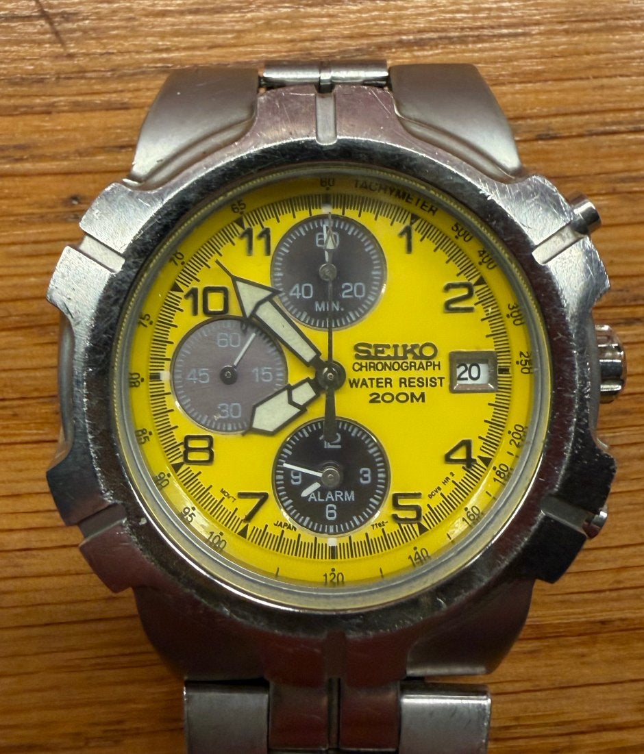Zeldzame Seiko 200M Yellow dial Chronograph (7T62-0CL0) 2006, Sieraden, Tassen en Uiterlijk, Horloges | Heren, Ophalen, Seiko