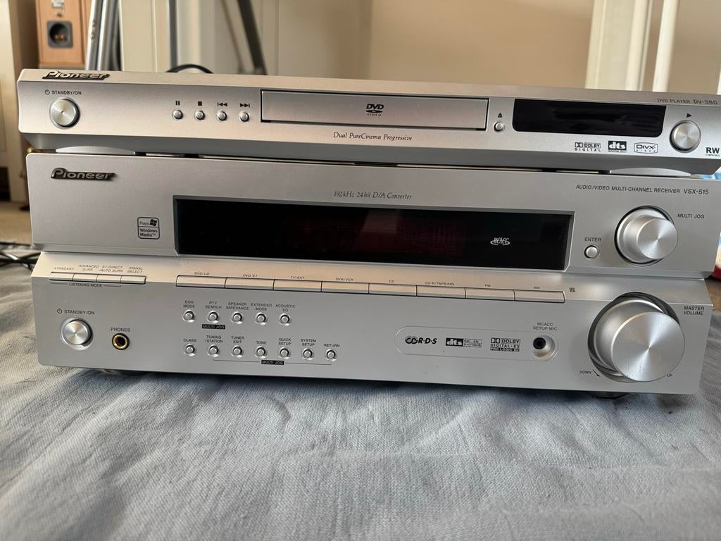 pioneer receiver vsx-515, dvd speler en Infinity boxen, Audio, Tv en Foto, Ophalen, Pioneer, 120 watt of meer, Gebruikt