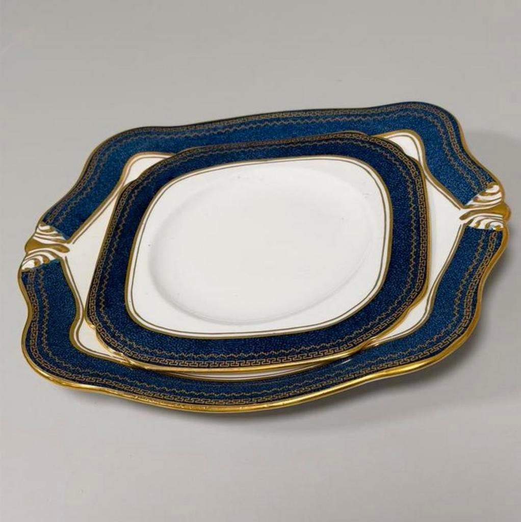 Vintage porseleinen schaal bord 2x Tuscan England blauw/goud, Ophalen of Verzenden