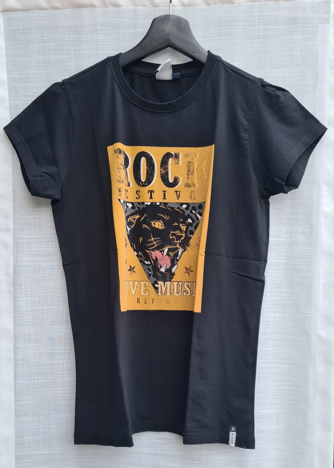 Retour T-shirt zwart met panterprint - Maat 15/16, Kinderen en Baby's, Gebruikt, Jongen of Meisje, Ophalen of Verzenden, Shirt of Longsleeve