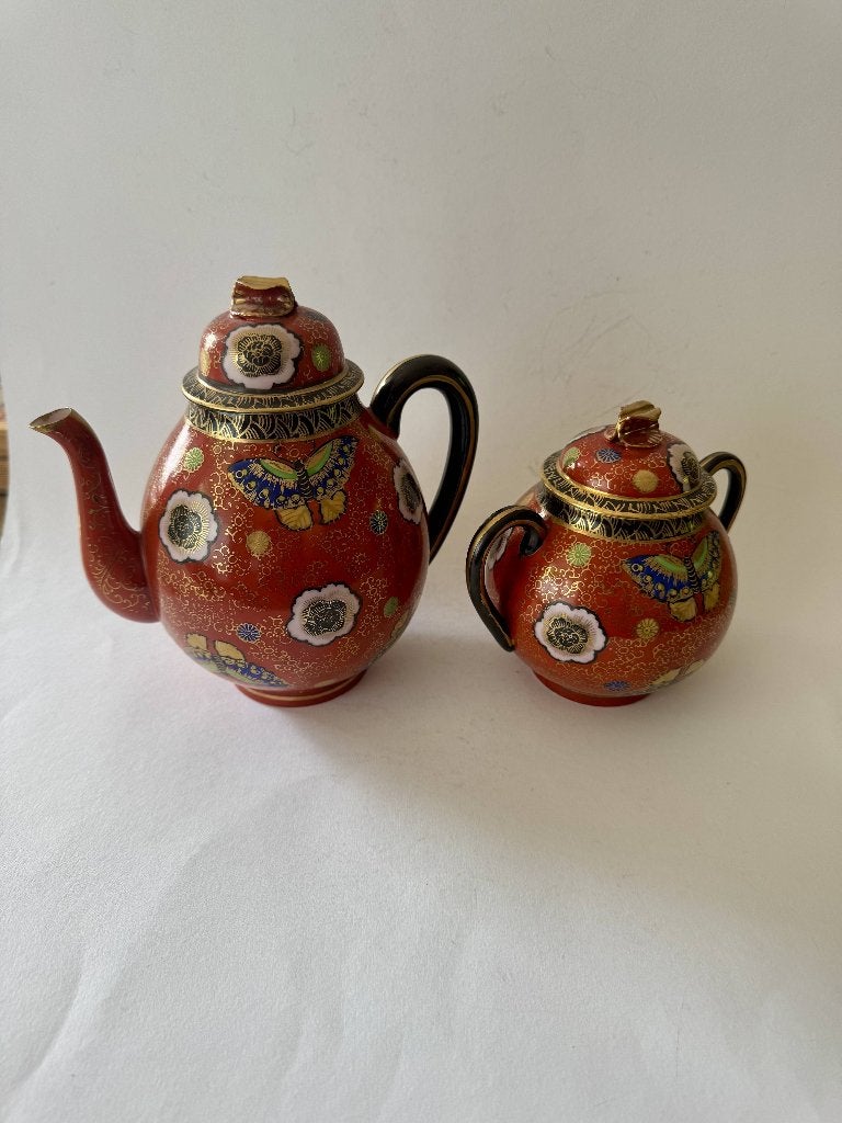 Satsuma aardewerk theepot en suikerpot Japan, Antiek en Kunst, Ophalen of Verzenden