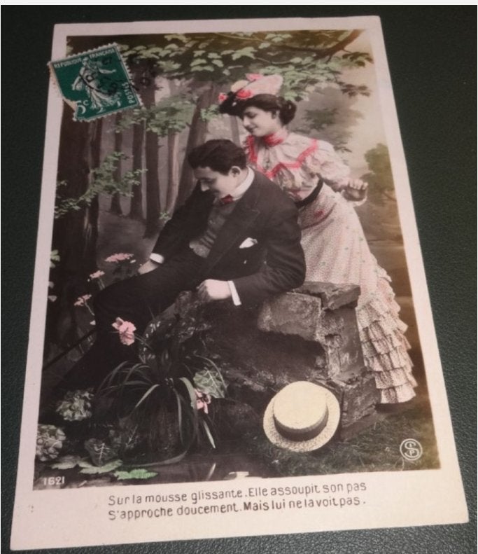 Romantiek - Frans - Man - Vrouw - Ziet hij haar? - KFr01, Verzenden, Voor 1920, Gelopen, Overige thema's