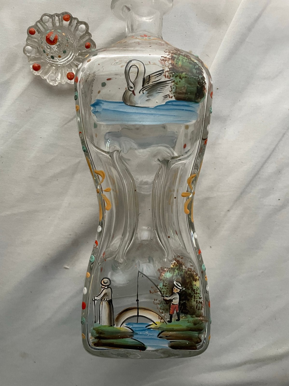 Antieke Handbeschilderde Knijpfles met Scènes, Antiek en Kunst, Ophalen of Verzenden