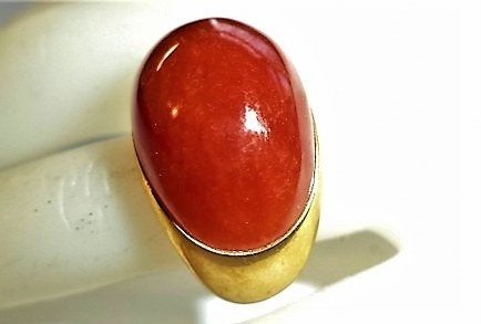 Prachtige grote gouden ring met carneool 14K PTS, Sieraden, Tassen en Uiterlijk, Ringen, Ophalen, Zo goed als nieuw, 17 tot 18