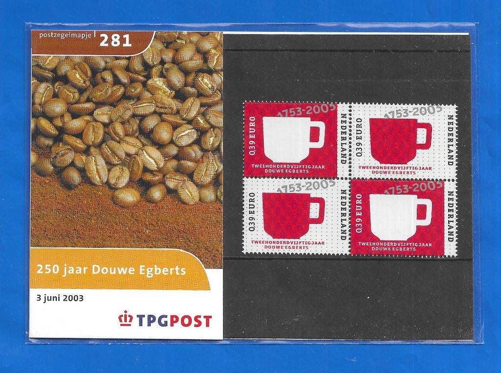 Postzegelmapje 281 - 250 jaar Douwe Egberts, Postzegels en Munten, Verzenden, Na 1940, Postfris