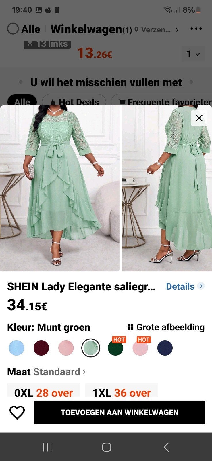 Elegante Saliegroene Jurk met Kant 1xl en 2 xl, Maat 46/48 (XL) of groter, Nieuw, Ophalen of Verzenden, SHEIN