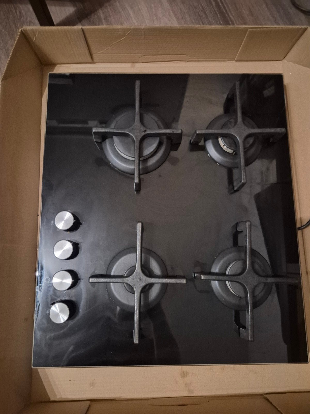 IKEA HBG L00 B Gasfornuis - Zwart Glas 4 Kookzones, Ophalen, 4 kookzones, Zo goed als nieuw, Inbouw
