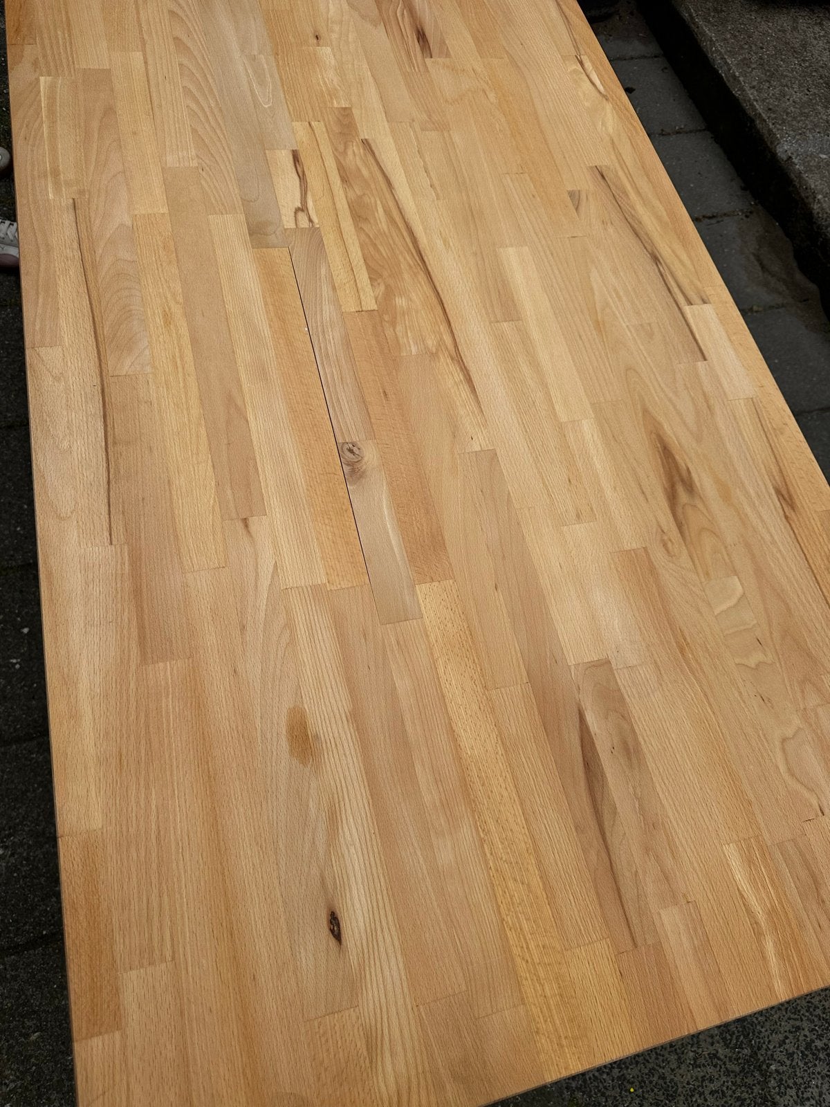 IKEA Tafel met schragen - Houten blad, zwart onderstel, Huis en Inrichting, Tafels | Eettafels, Ophalen, Gebruikt, 50 tot 100 cm