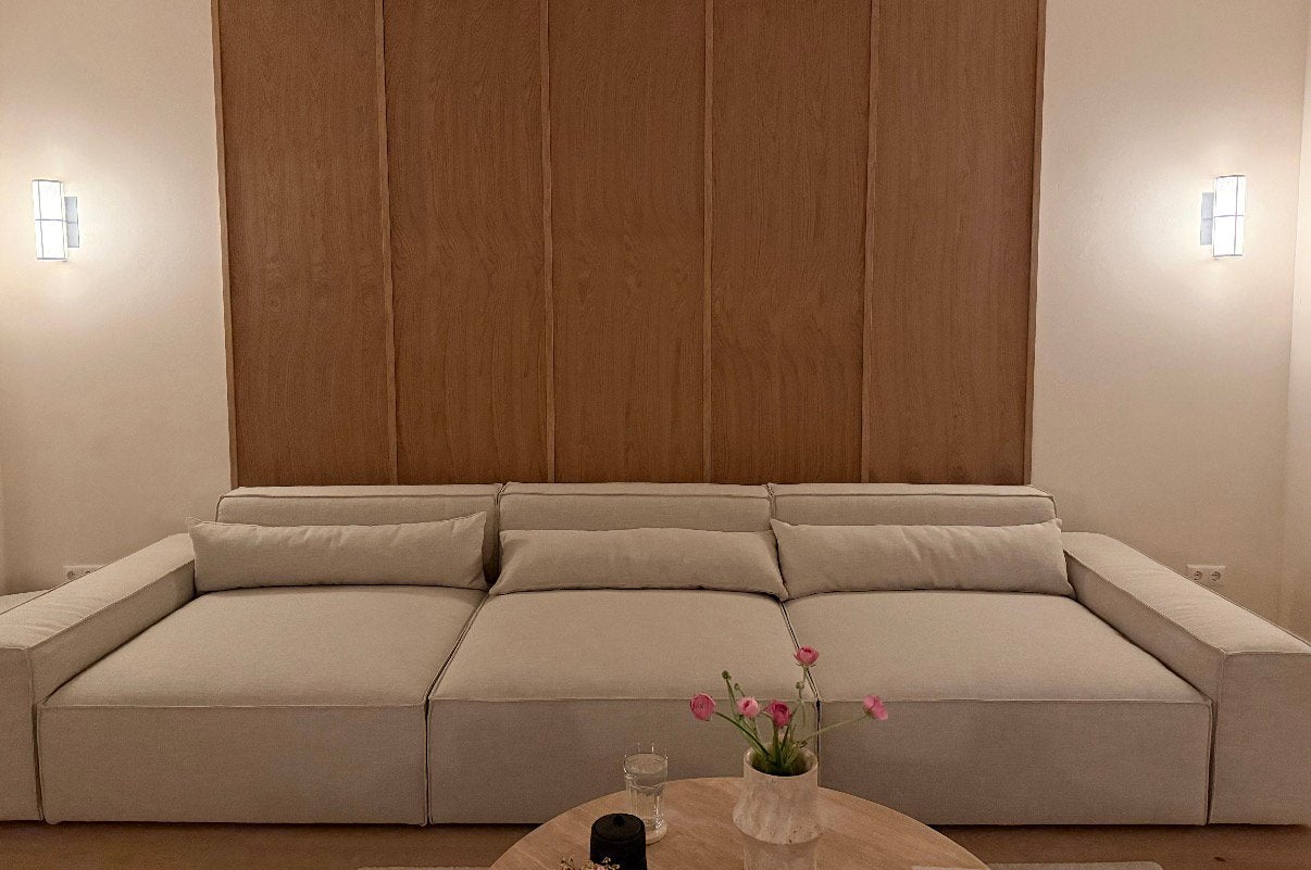 Loungebank 3 delen - ivoorkleur linnen - design bank, Ophalen, Zo goed als nieuw