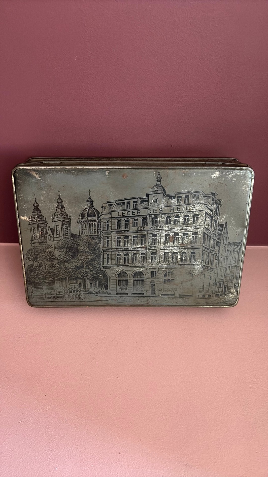 Vintage Patria koekblik met stadsgezicht, Antiek en Kunst, Ophalen of Verzenden
