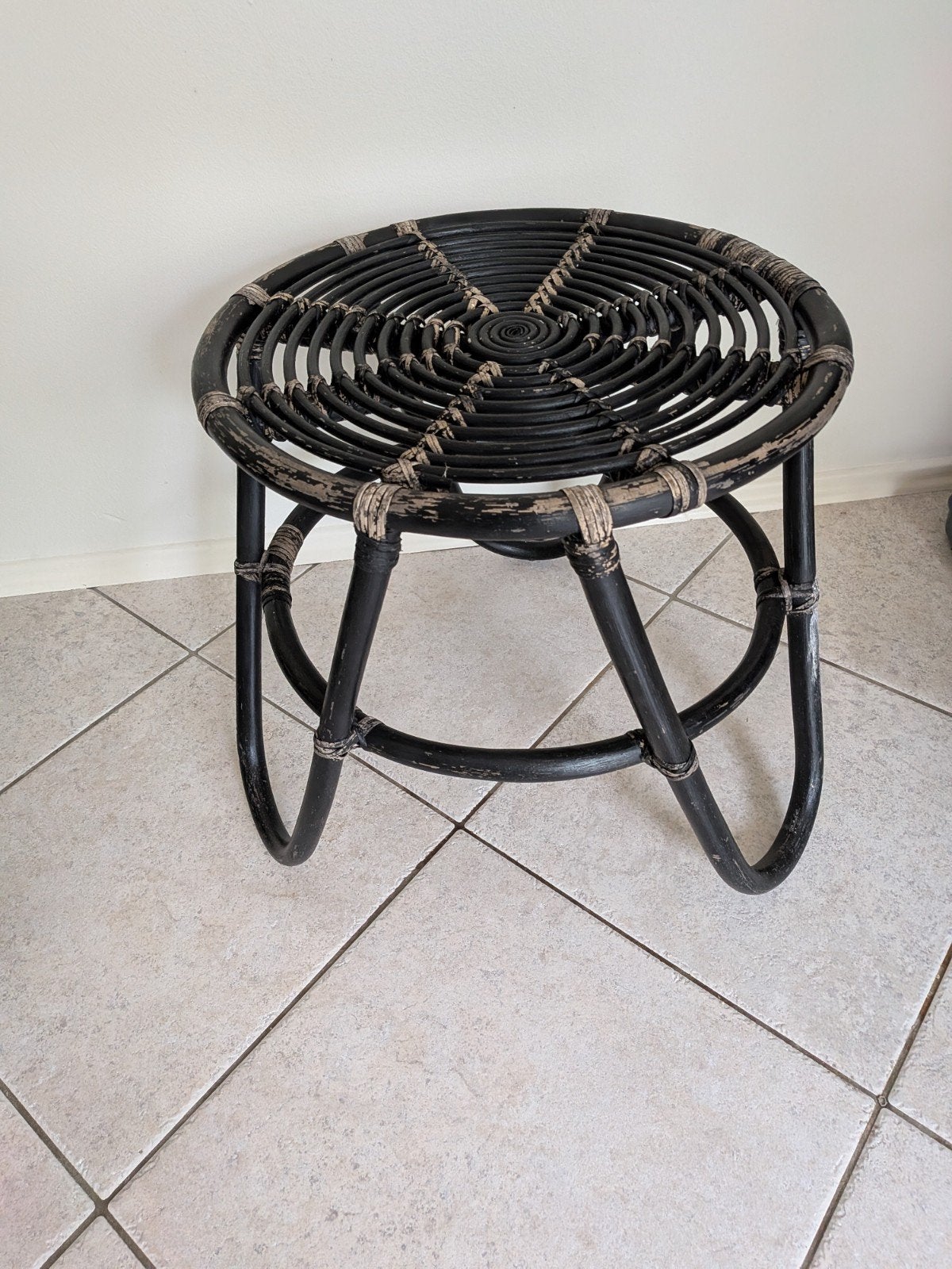 vintage jaren 50/60 rotan stevig krukje, Ophalen of Verzenden, Gebruikt, Hout