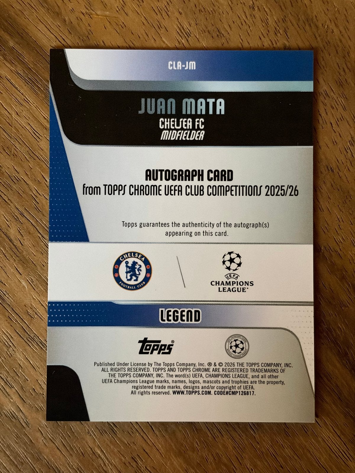 Juan Mata Topps Chrome Autograph 88/99 Chelsea, Verzenden, Zo goed als nieuw, Buitenlandse clubs, Spelerskaart