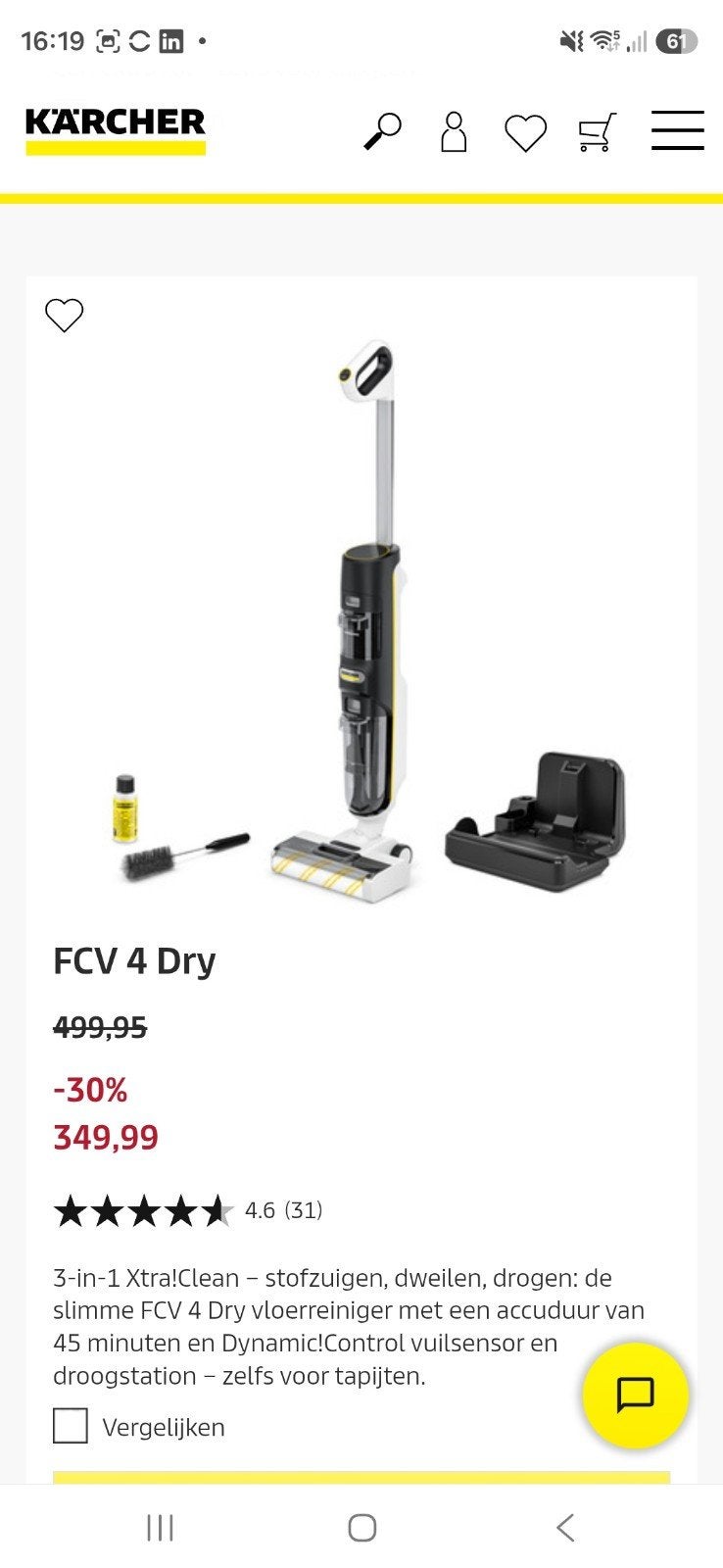 Kärcher FCV 4 Dry Vloerreiniger met extra roller, Witgoed en Apparatuur, Kärcher, Ophalen of Verzenden, Zo goed als nieuw, Vloerreiniger
