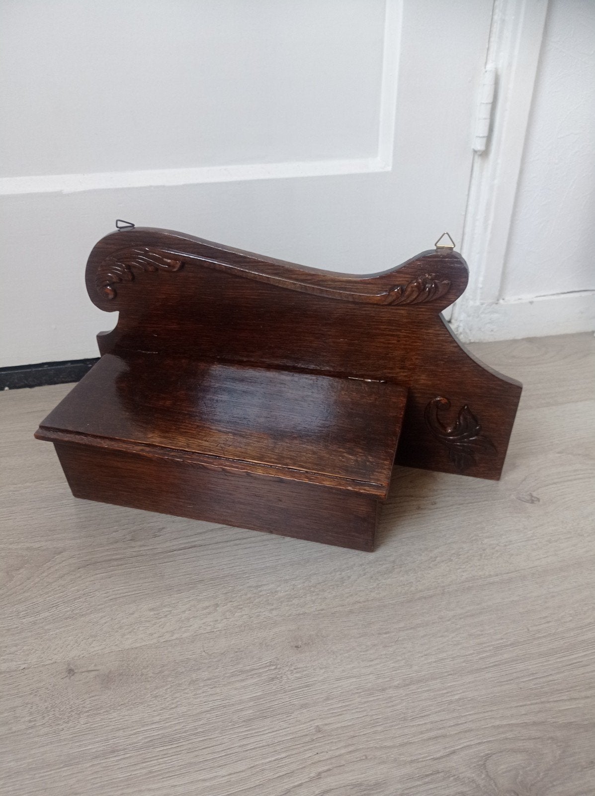 Antiek Eikenhouten Wandbakje - Zoutbak/Kaarsendoos, Ophalen of Verzenden