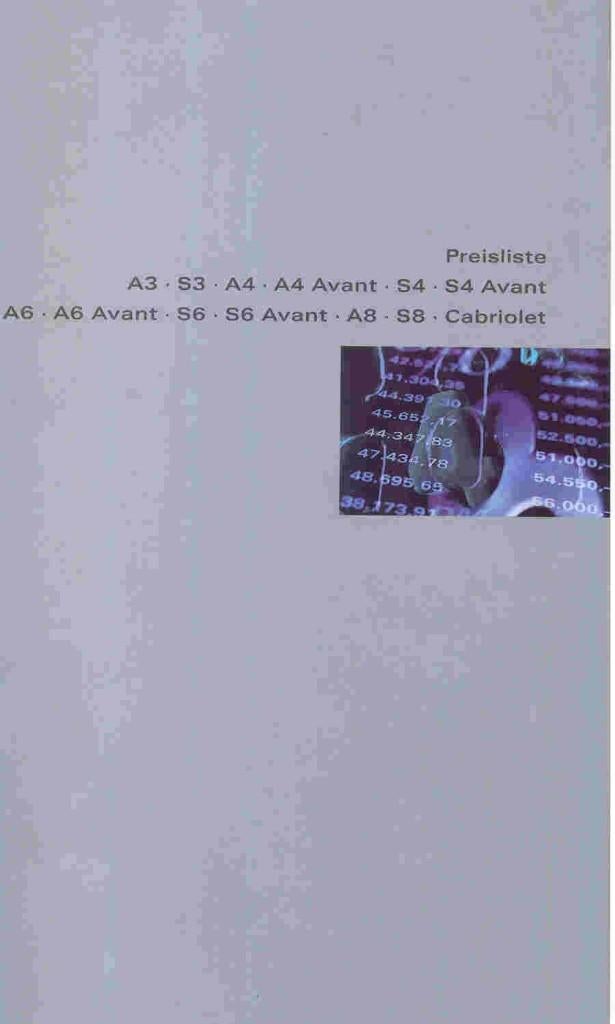 Audi Preisliste (sept. 1999) A3, S3, A4, A4 Avant, S4, e.a., Ophalen of Verzenden, Nieuw, Audi