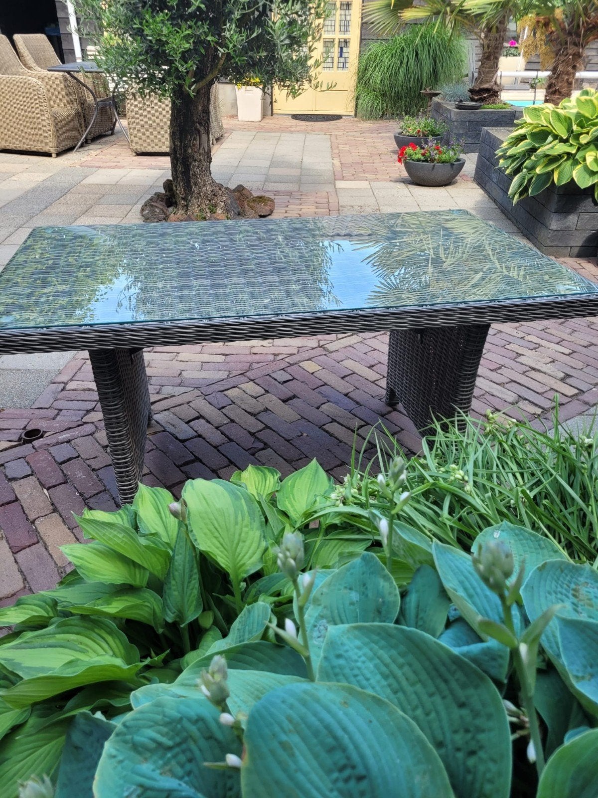 Tuintafel Garden met glasplaat, Tuin en Terras, Ophalen, Zo goed als nieuw, Rechthoekig