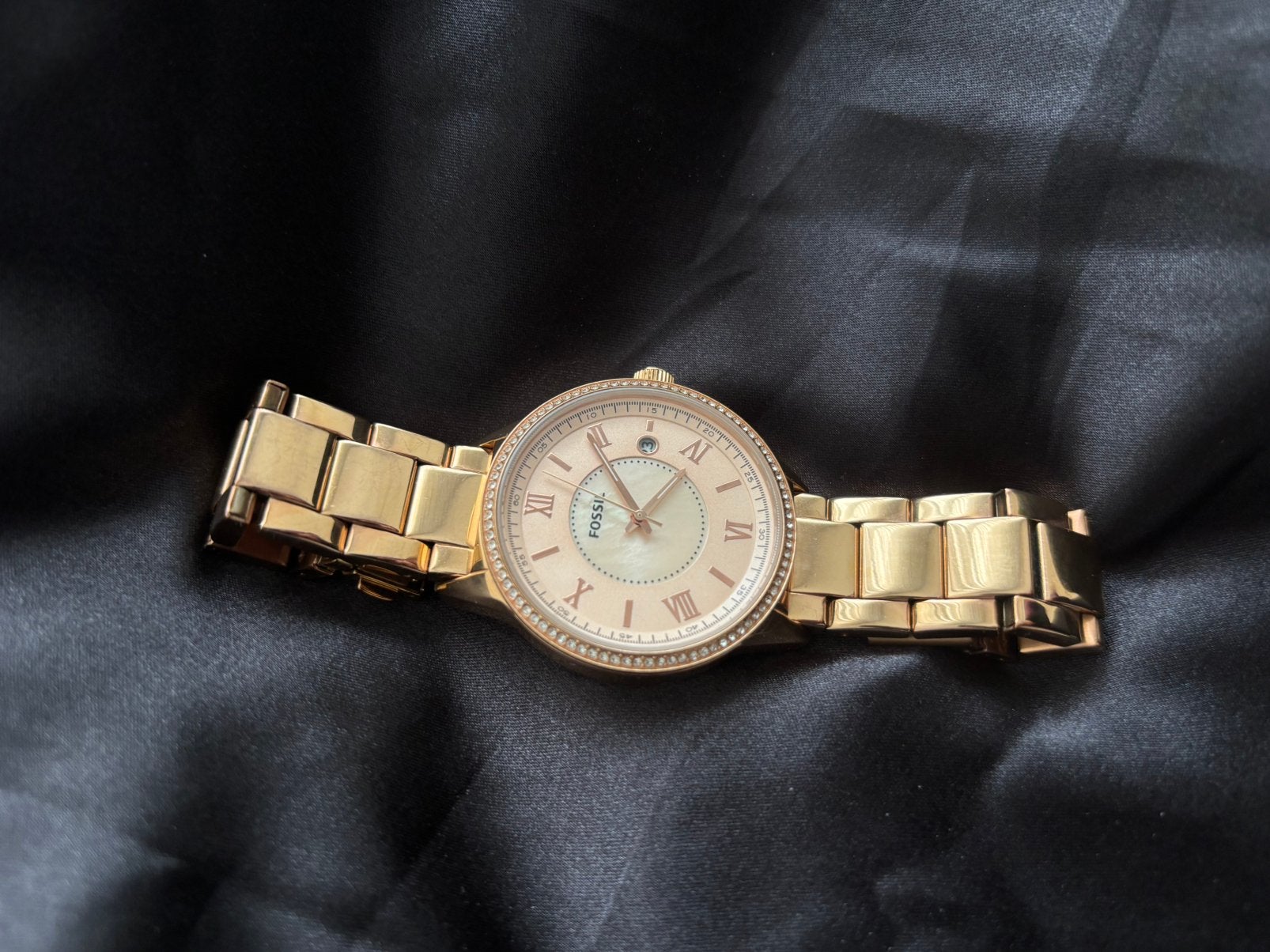 Fossil roségoud horloge bq1108, Ophalen, Staal, Gebruikt, Staal