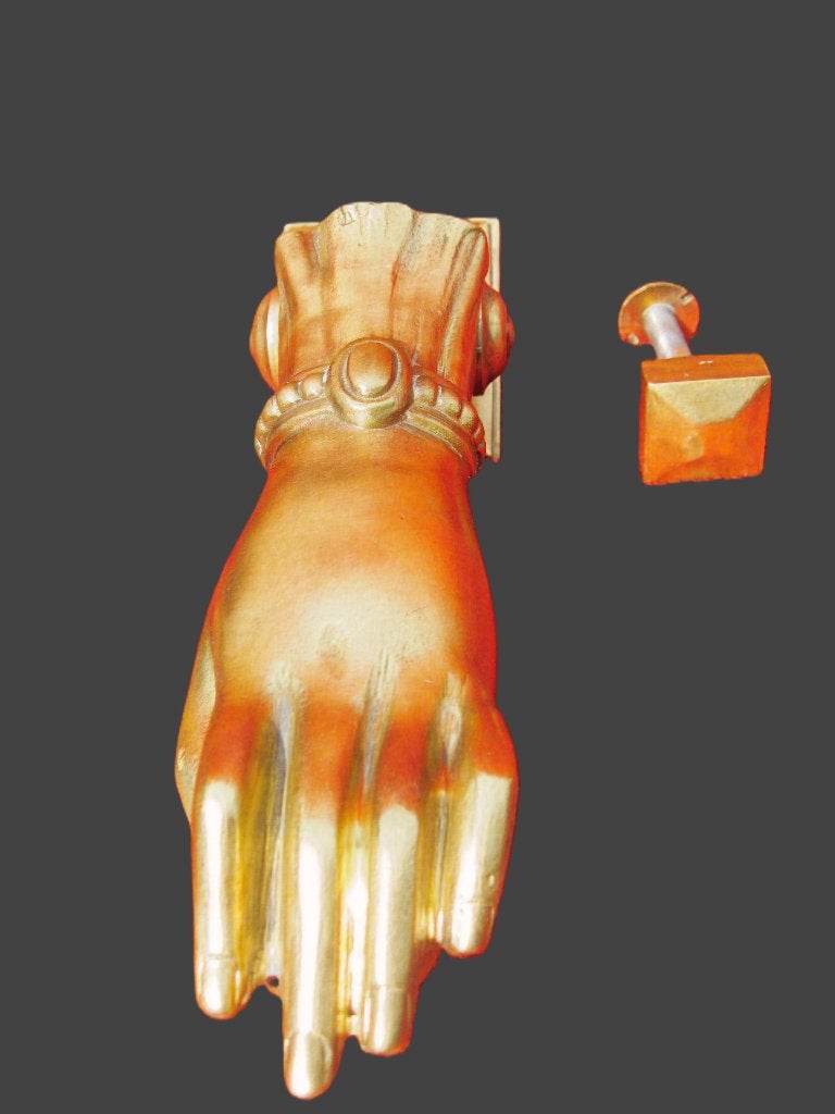 koperen deurklopper hand-knocker heurtoir., Ophalen, Koper