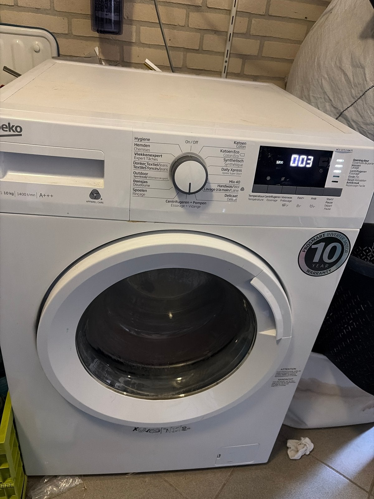 Beko WCV 10713 XW PT Wasmachine 10kg A+++, Witgoed en Apparatuur, Wasmachines, Gebruikt, Voorlader, 10 kg of meer, 85 tot 90 cm