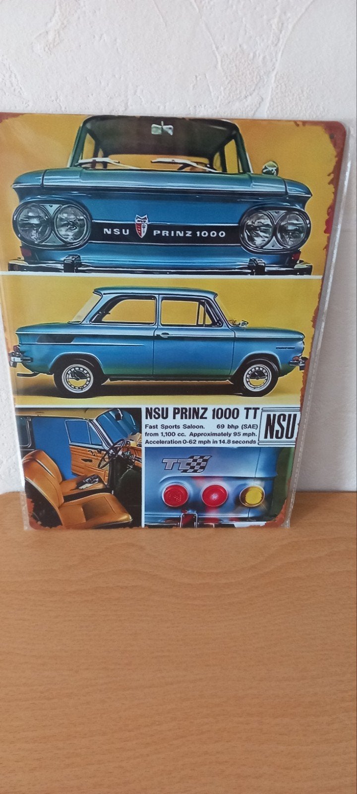 Blikken Bord NSU Prinz 1000 TT - Nieuw 20x30 cm, Ophalen of Verzenden, Nieuw, Auto's