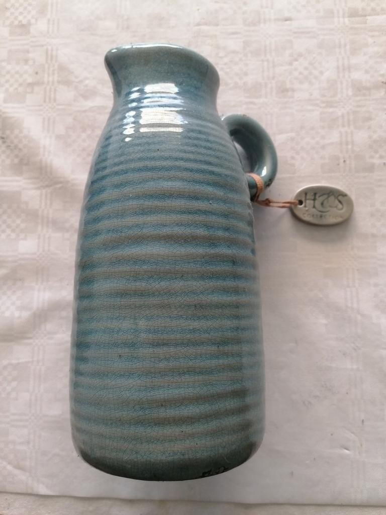 Turquoise aardewerk vaasje HS2 Collection - 25 cm hoog, Huis en Inrichting, Woonaccessoires | Vazen, Zo goed als nieuw, Minder dan 50 cm