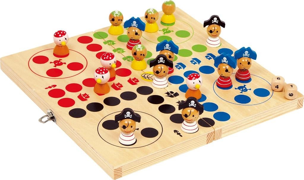Bordspel piraat (ludo) houten reisspel in opbergdoos, Hobby en Vrije tijd, Gezelschapsspellen | Bordspellen, Nieuw, Een of twee spelers