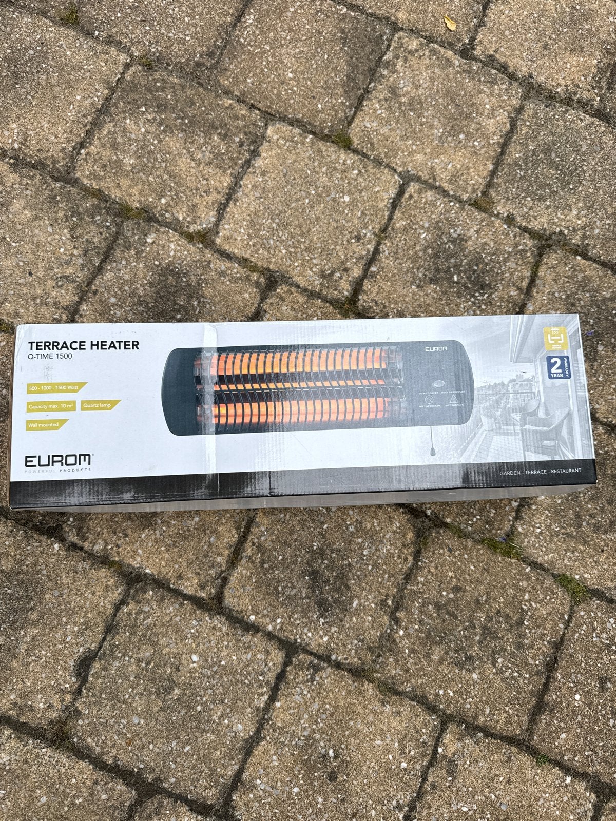 Eurom Q-Time 1500 Terrasverwarmer - Nieuw in doos, Ophalen, Nieuw, Elektrisch, Wand