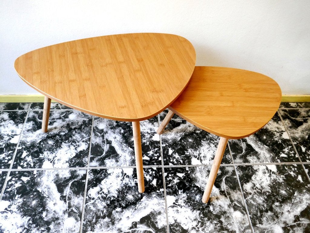Retro tafeltjes - jaren 60 design - hout, Ophalen, Tafel, Geel, Hout