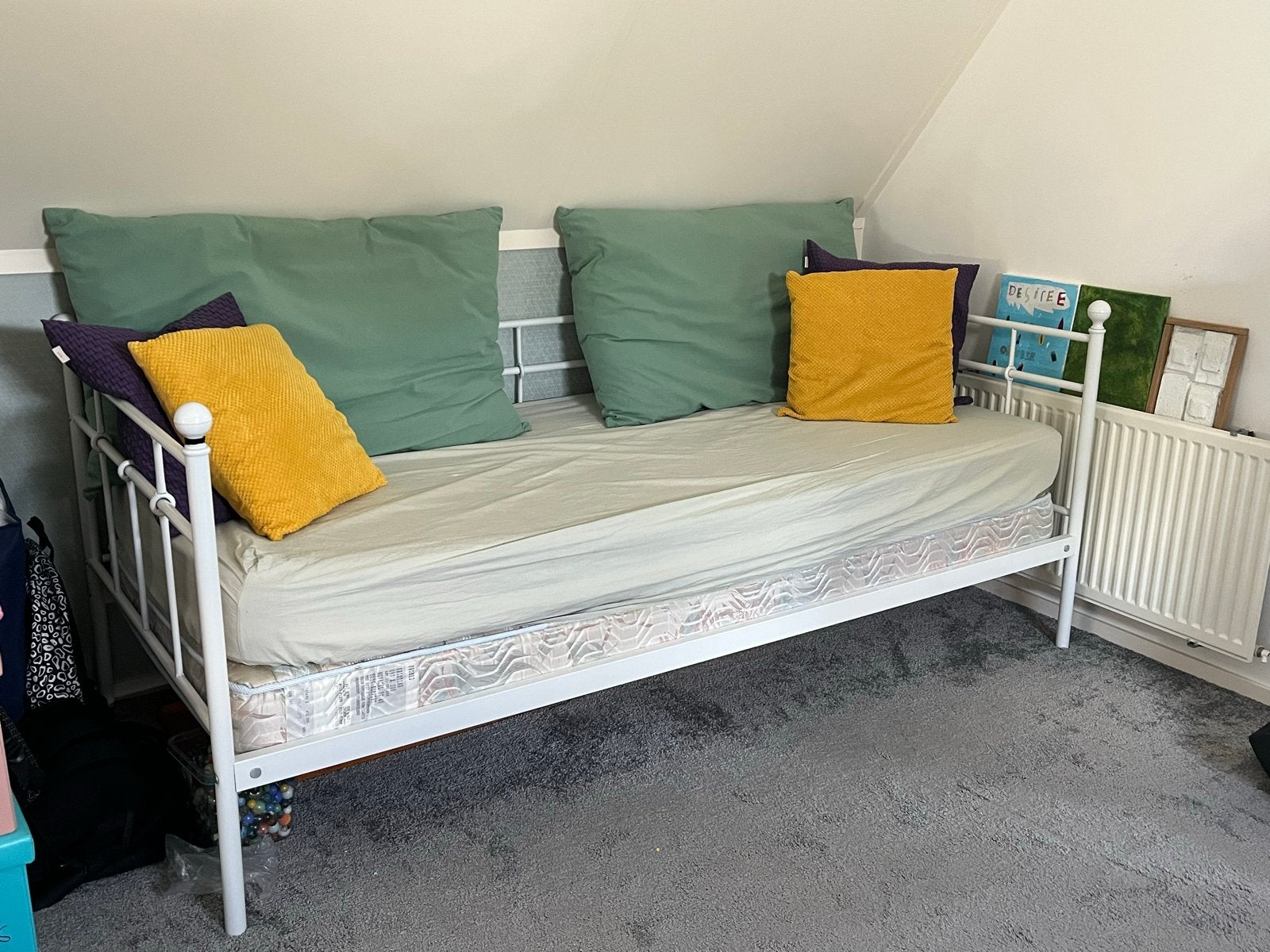 Eenpersoons bedbank, Ophalen, 90 cm, Eenpersoons, Wit